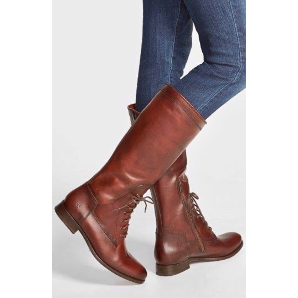 $499 Frye Melissa Lace-Up Riding Knee High Tall Brown Real Leather Fall Boot